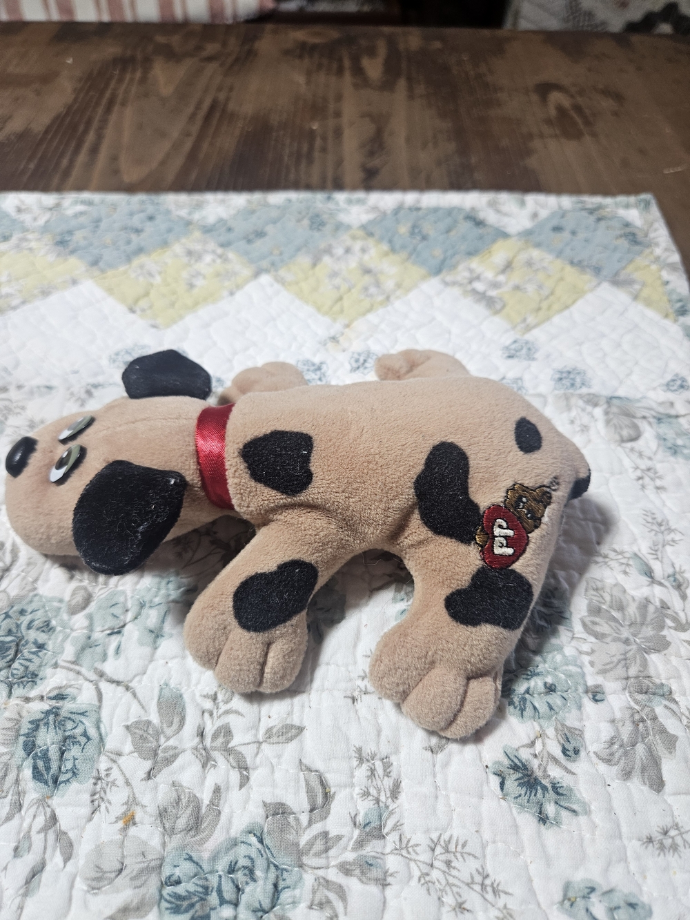Tonka Tan Plush Pound Puppy with Black Spots and Red Collar